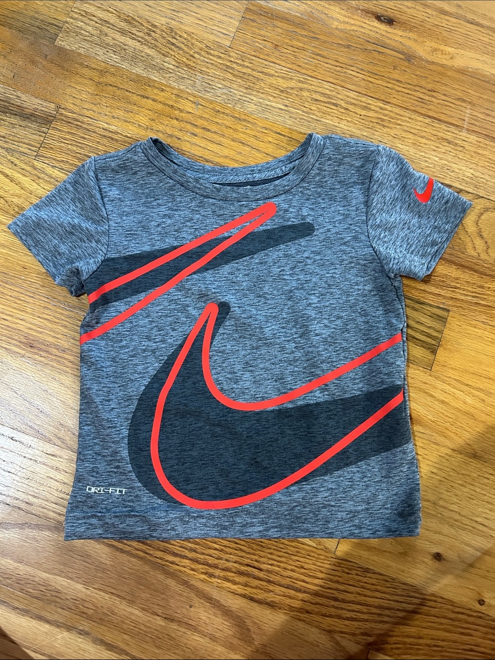 Nike Gray Tee with Red & Black Swoosh Graphic